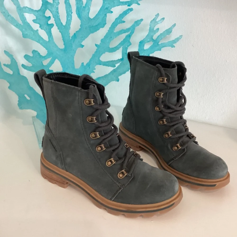 NEW SOREL blue gray military style combat suede ankle shoelace boots 6.5
